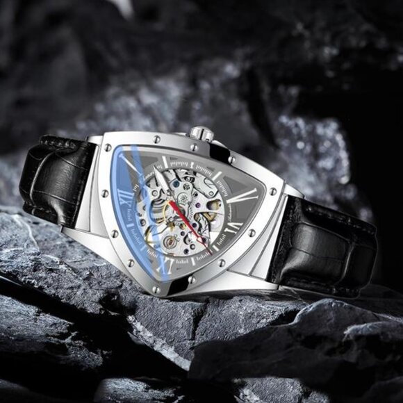 NEW Men's Black Leather Luxury Mechanical Watch